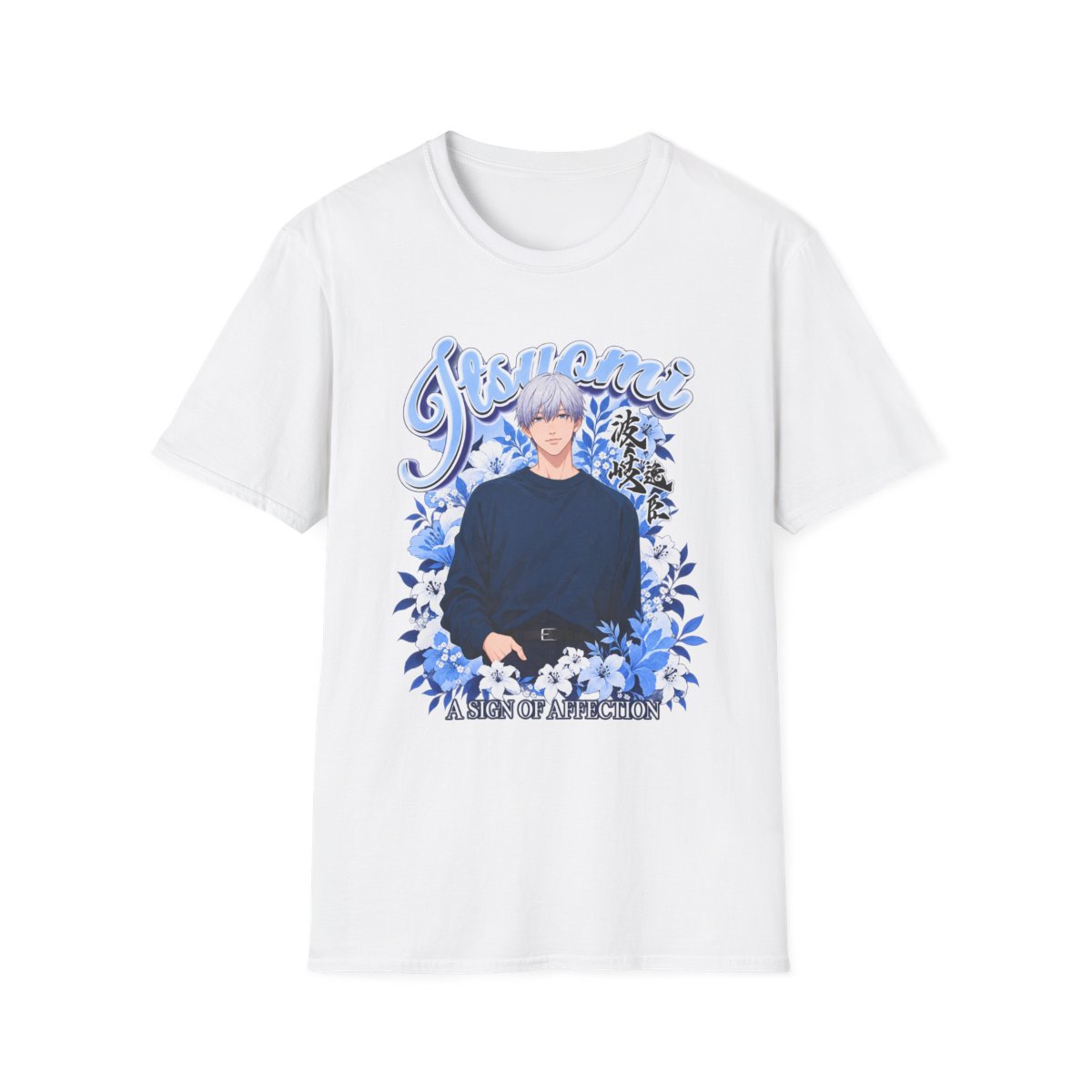 Blue Floral Anime Boy T-Shirt | Justice Typography, Floral Frame | A Sign of Affection Anime Merch - Official T-Shirts merchandise