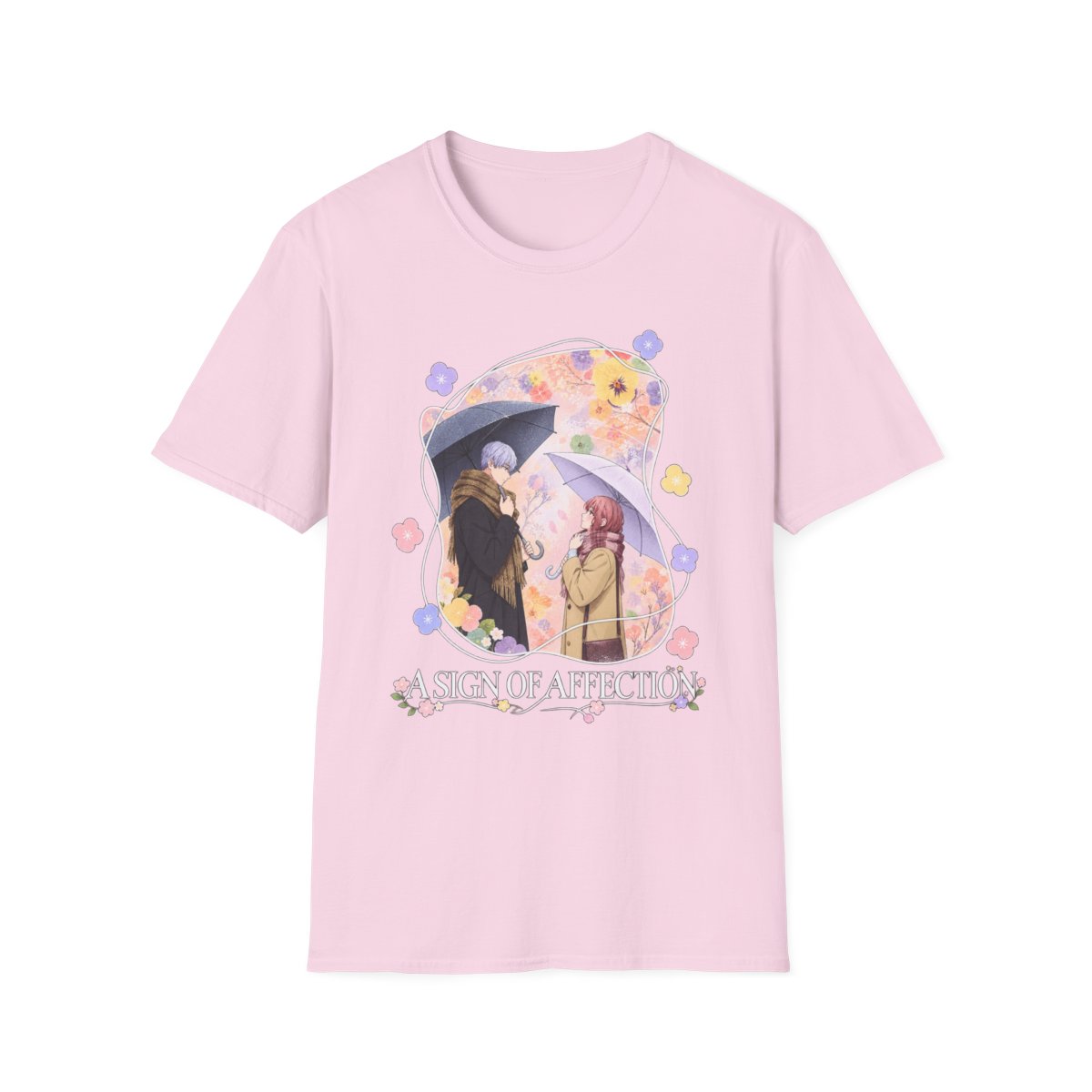 Moonlit Romance illustration T-Shirt | 'Sign of Affection' floral design | A Sign of Affection Anime Merch - alternate angle 5, merchandise