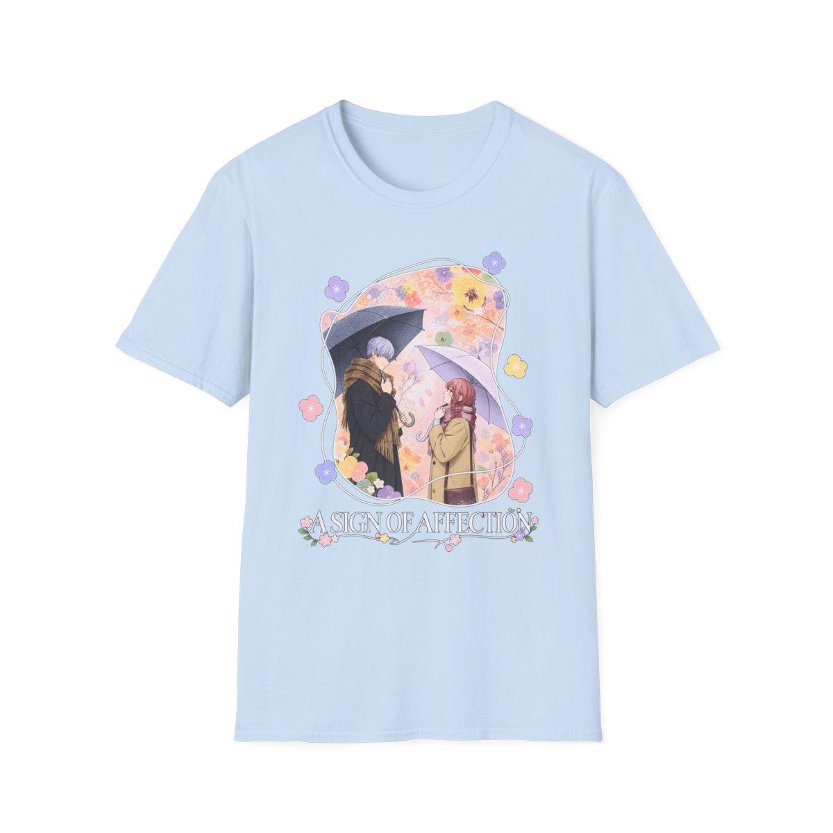 Moonlit Romance illustration T-Shirt | 'Sign of Affection' floral design | A Sign of Affection Anime Merch - alternate angle 3, merchandise