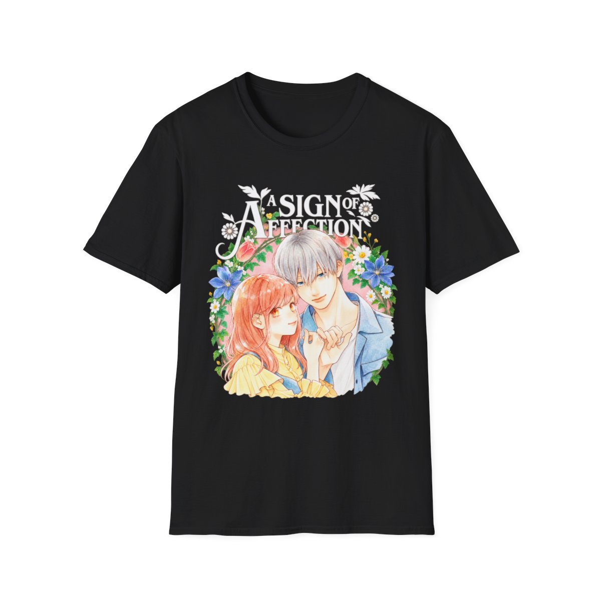 A Sign of Affection Romance Couple Illustration T-Shirt | Anime Floral Love | A Sign of Affection Anime Merch - Official T-Shirts merchandise