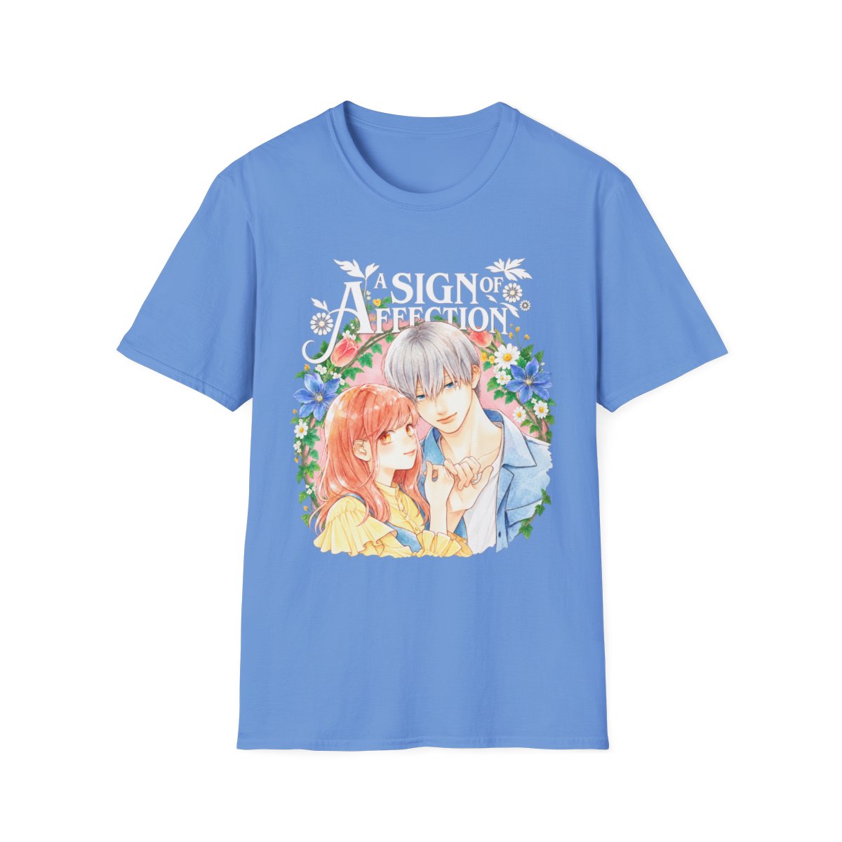 A Sign of Affection Romance Couple Illustration T-Shirt | Anime Floral Love | A Sign of Affection Anime Merch - alternate angle 2, merchandise