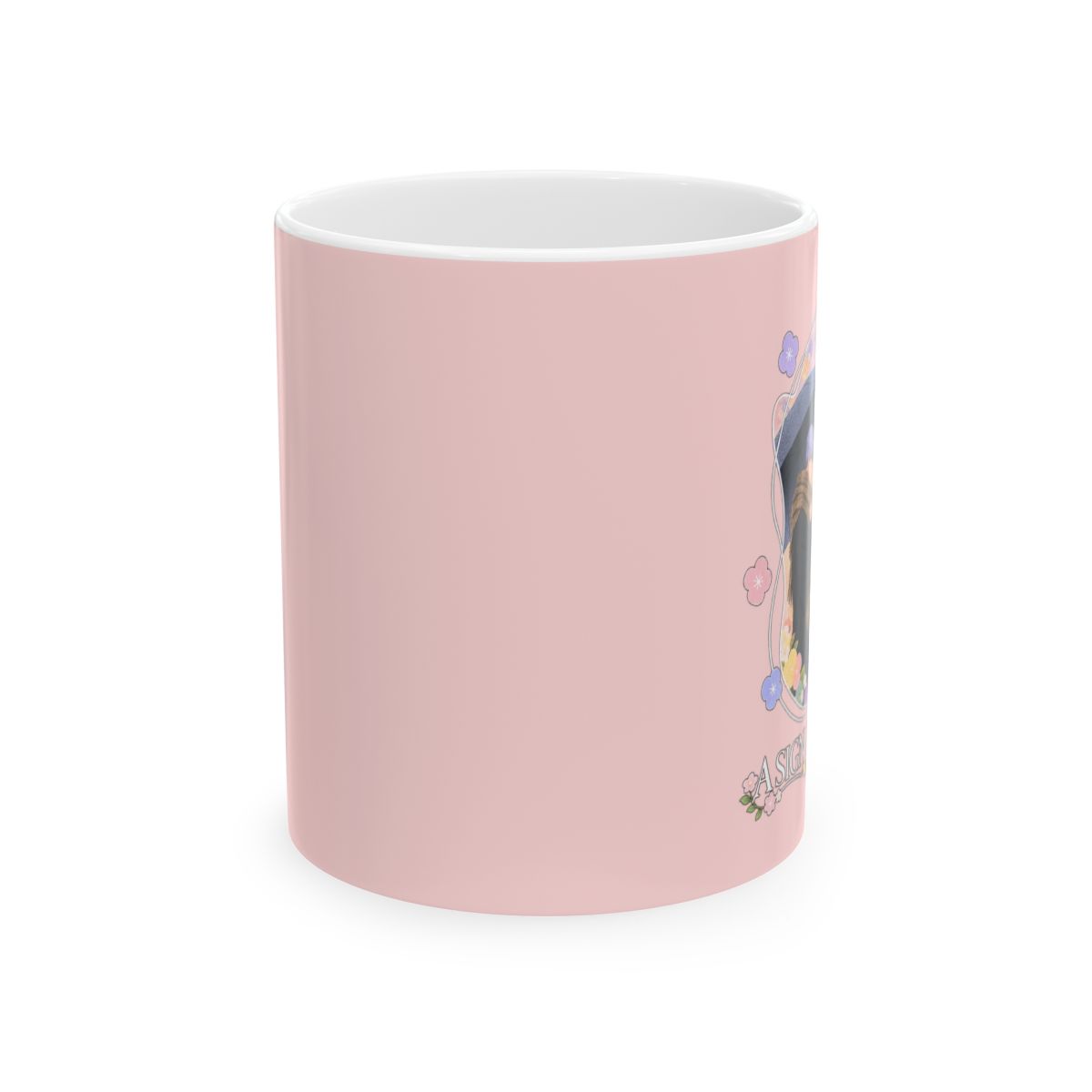 Floral Girl Portrait Mug | Ceramic Coffee Cup, Pink Background | A Sign of Affection Anime Merch - alternate angle 1, merchandise