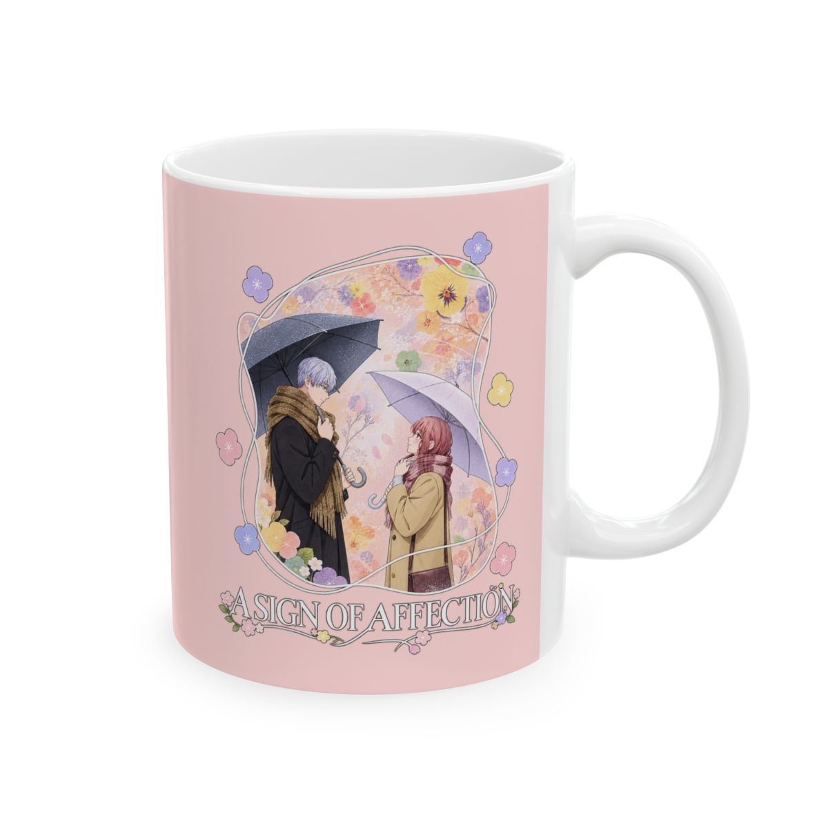Floral Girl Portrait Mug | Ceramic Coffee Cup, Pink Background | A Sign of Affection Anime Merch - Official Mugs & Drinkware merchandise